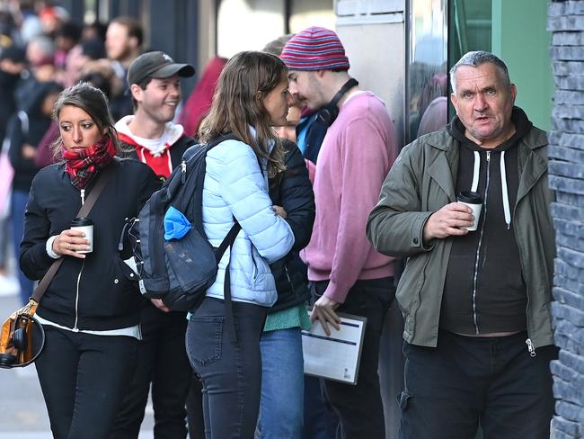 People queue outside a Centrelink in Melbourne. Picture: Getty Images