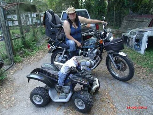 Born to be wild ... Mary Thorn’s pet alligator likes to ride motorbikes. Picture: Facebook/Mary Thorn