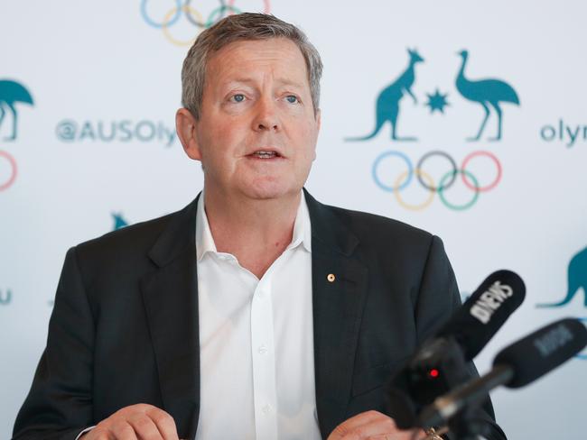 SYDNEY, AUSTRALIA - MARCH 19: AOC Chief Executive Matt Carroll speaks to the media during an AOC press conference at the MCA Building on March 19, 2020 in Sydney, Australia. (Photo by Brendon Thorne/Getty Images)