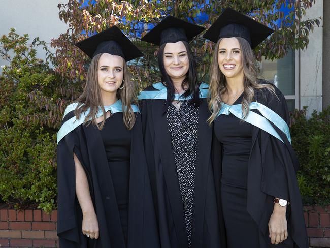 (l-R) Meg Wootton, Abbey Howard and Haylee Rowe at the UTAS Graduation at Burnie. PICTURE CHRIS KIDD