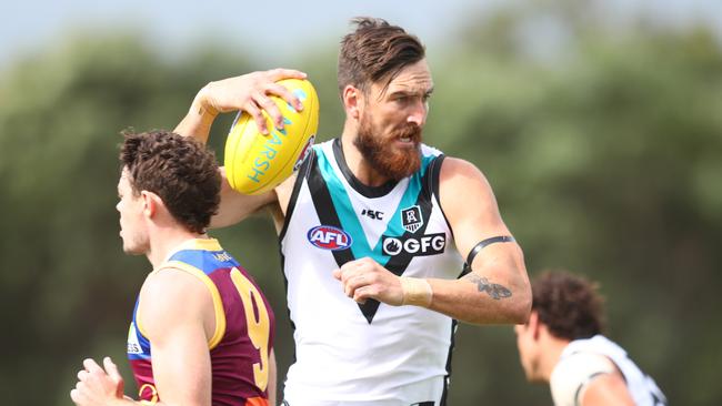 Dixon monstered the Lions defenders in the round one Marsh Community Series match in Queensland. Picture: Chris Hyde (AFL Photos/Getty Images)