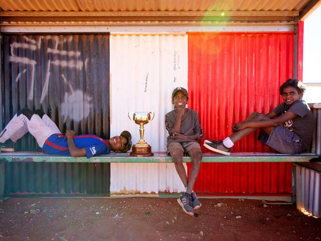 Raymond, Augustine and Ramish of the Ltyentye Apurte Community, also known as Santa Teresa, 80km southeast of Alice Springs. Picture: Mark Stewart