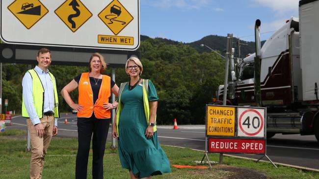 Federal Labor transport spokeswoman Catherine King visited Cairns in April to announce $210m for the Kuranda Range Road with Labor Kennedy candidate Jason Brandon, Leichhardt candidate Elida Faith. Picture: Brendan Radke