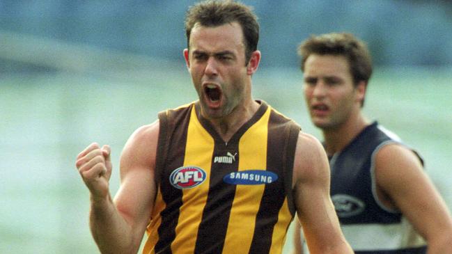 Footballer Daniel Harford. AFL football - Geelong vs Hawthorn match at the MCG 11 May 2002. a/ct