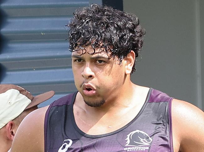 Selwyn Cobbo sweats it out during pre season training with the Broncos at Red Hill. Pics Adam Head