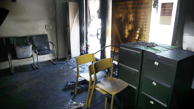 Inside the burnt out accountant office. Picture: David Crosling