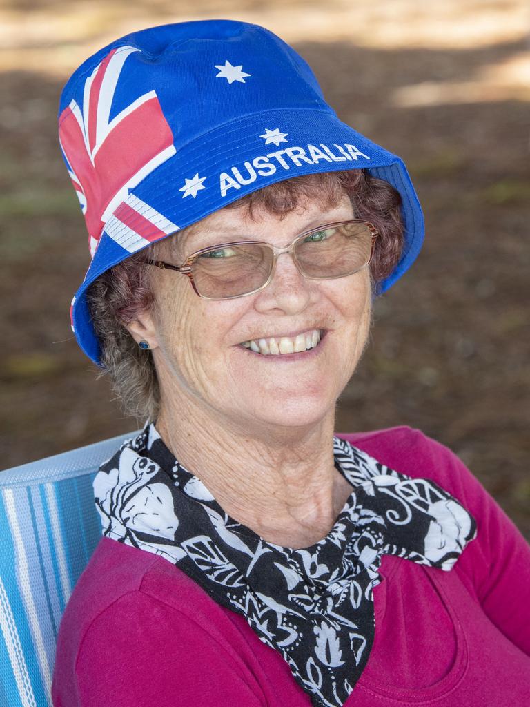 Jenny Johnson enjoys the Australia Day celebrations at Picnic Point in Toowoomba. Thursday, January 26, 2023. Picture: Nev Madsen.