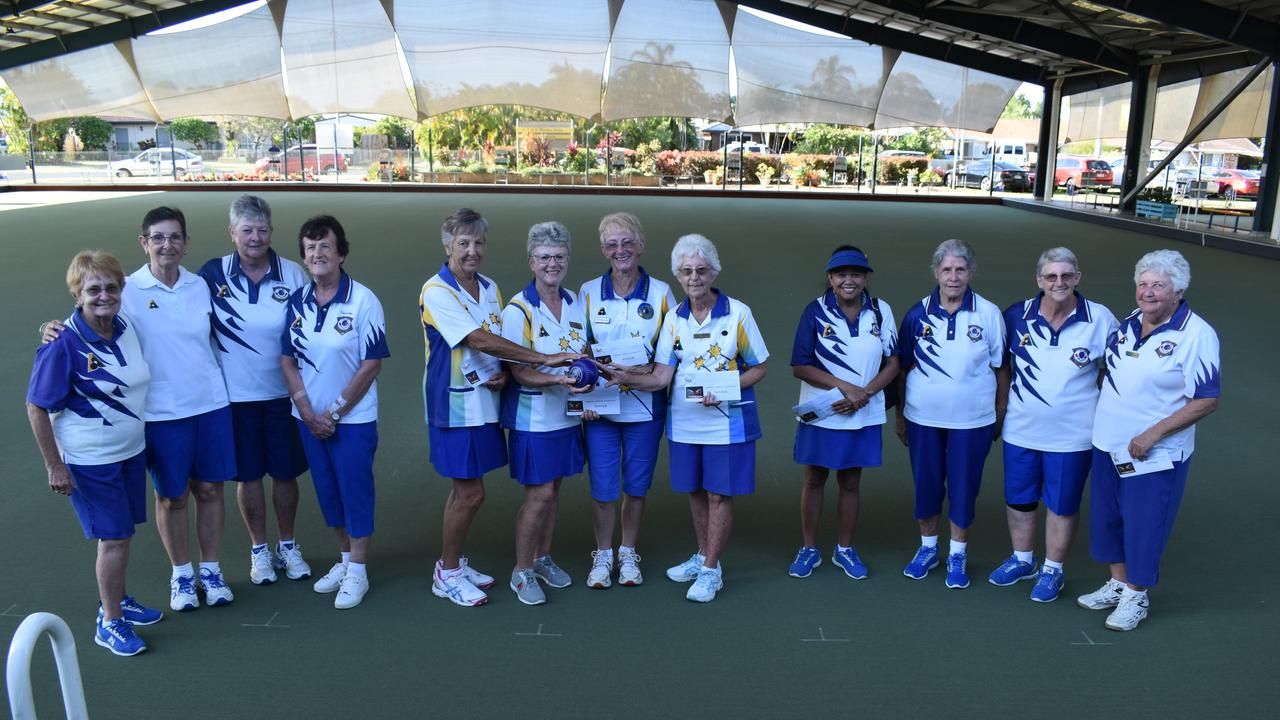 The top three winning teams of the Urangan Bowls Club Lorikeet Carnival. Photo: Stuart Fast