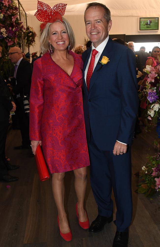 Bill and Chloe Shorten are in the TAB marquee at Flemington Racecourse in Melbourne, Tuesday, November 7, 2017. Picture: AAP Image/Julian Smith