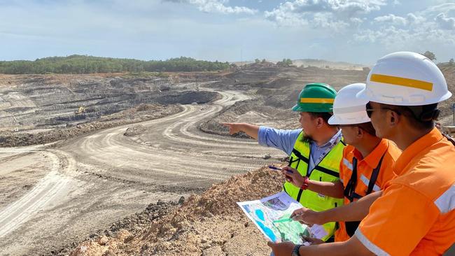 Engineers Irman, Muhammad Akhyar and Irfan Fitrianto at the Arutmin mine in Kintap, South Kalimantan.