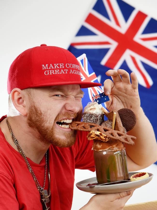 Corey Williams with The Steve Irwin milkshake. Picture: Steve Tanner.