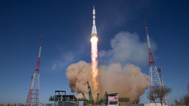Russia’s Soyuz MS-27 space craft blasts off to head to the International Space Station at the Russian-leased Baikonur cosmodrome in Kazakhstan on April 8, 2025. Picture: NASA/AFP