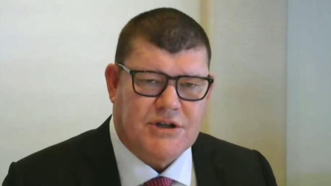 James Packer appears via video link from his luxury yacht on Thursday. Picture: www.nswcasinoinquiry.com