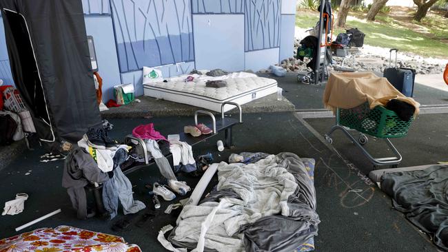 Under the Go Between Bridge in South Brisbane in March, where Queensland’s housing crisis is deepening as public spaces in major cities are being taken over with tent cities. NewsWire / Sarah Marshall