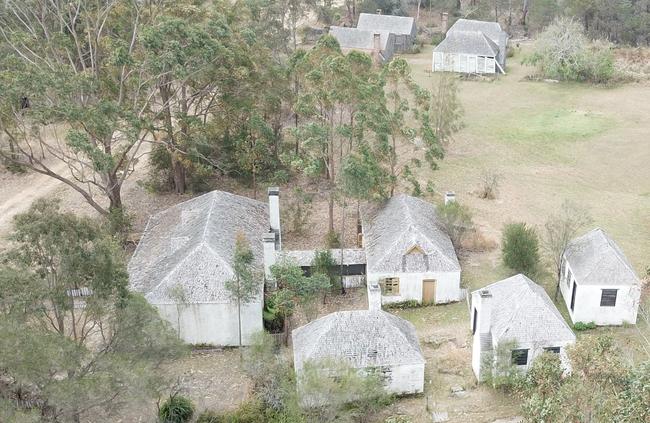 Drone view of the Old Sydney Town theme park in advanced decay. Picture: @switchy3/Mitchell Hubbard