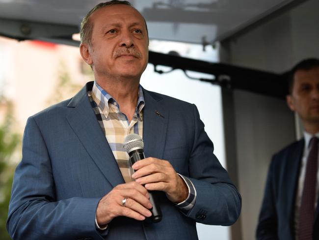 Turkish President Tayyip Erdogan delivers a speech to his supporters in Istanbul, July 16, 2016, Turkey. Picture: Defne Karadeniz