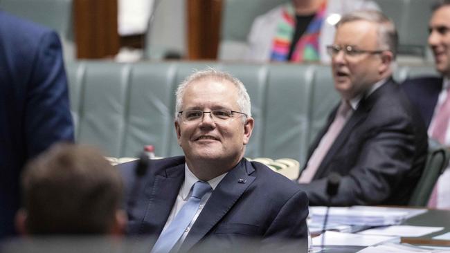 Prime Minister Scott Morrison with Leader of the Opposition Anthony Albanese during Question Time. Picture: NCA NewsWire/Gary Ramage