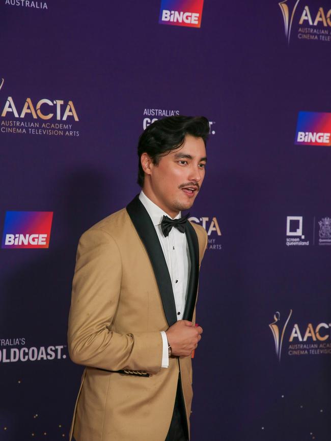 Remi Hii arrives on the Red Carpet at the 2024 Aacta Awards at HOTA on the Gold Coast. Picture: Glenn Campbell