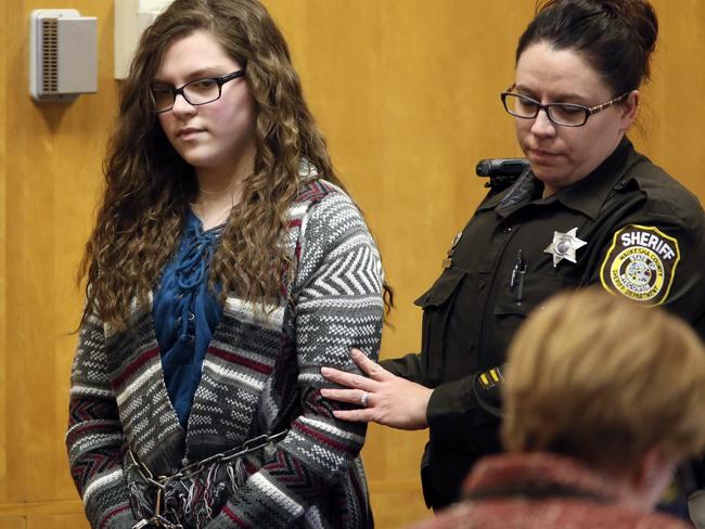 Anissa Weier, now 16, arrives in court for her sentencing. Picture: Michael Sears/Milwaukee Journal-Sentinel via AP