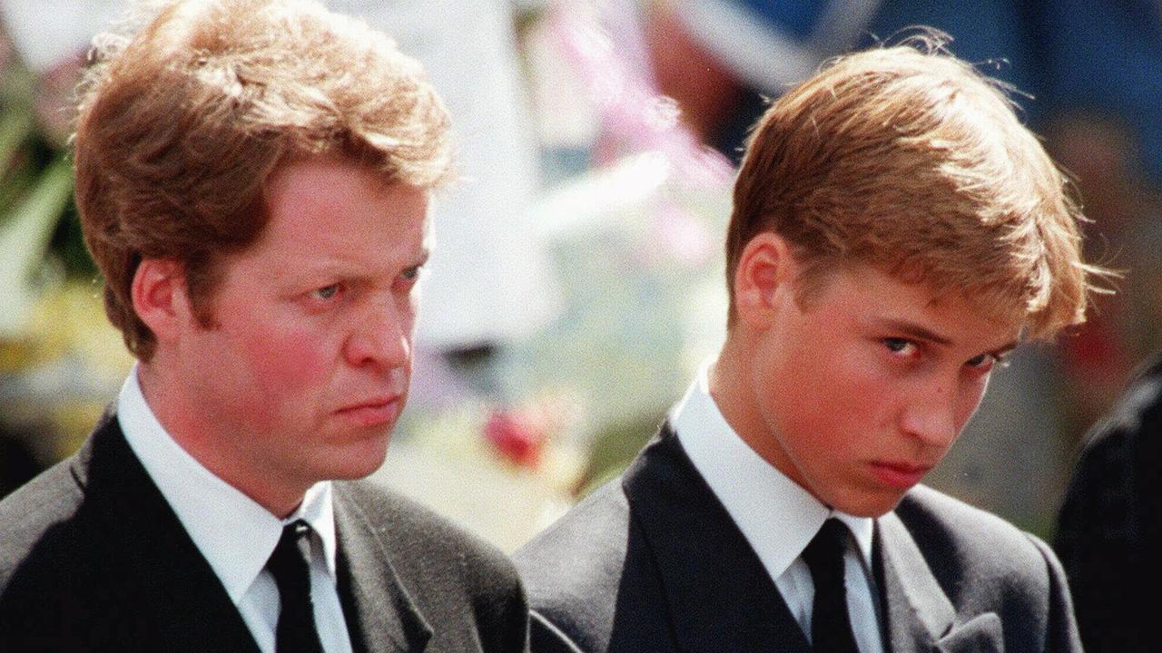 Earl Charles Spencer with Prince William at Princess Diana’s funeral in 1997. Picture: AFP