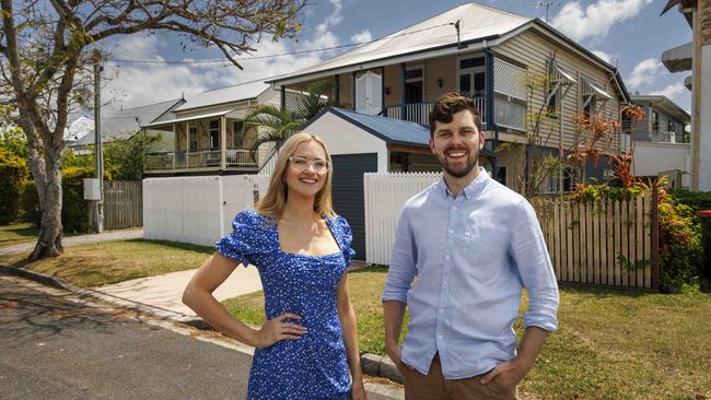 Stefanie and Lachlan Cramb at their recently purchased home in Albion. Picture: Glenn Hunt