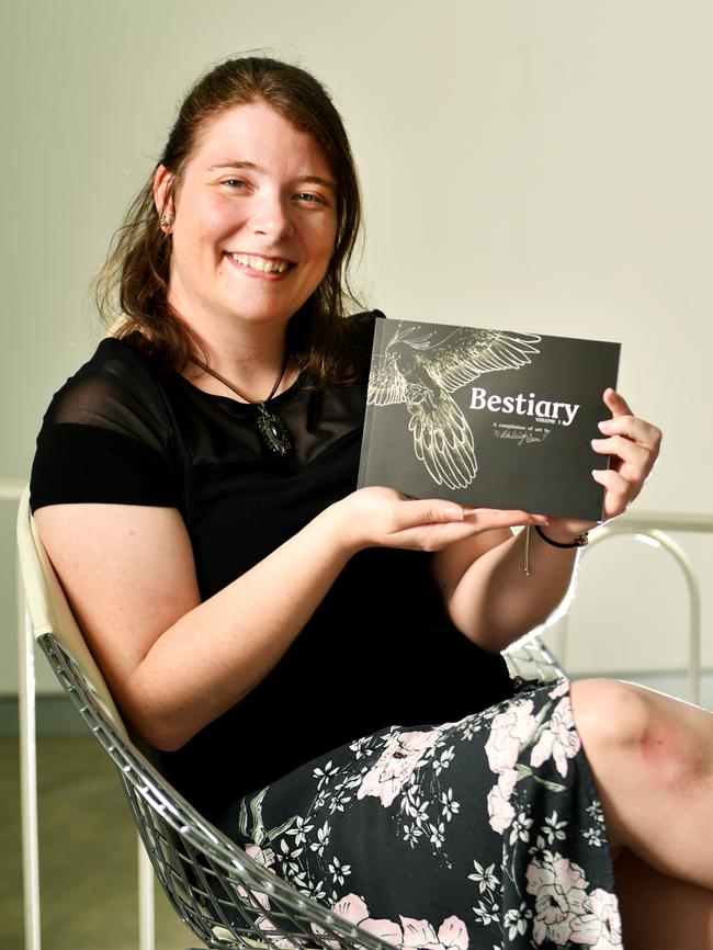 Townsville artist Ashleigh Jane has complied a book of her Inktober drawings she did last year called 'Bestiary'. Picture: Alix Sweeney