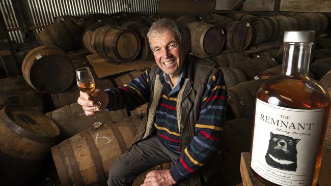 Belgrove Distillery owner Peter Bignall with a bottle of The Remnant Whisky Company, The Scoundrel at Kempton. Picture: Chris Kidd