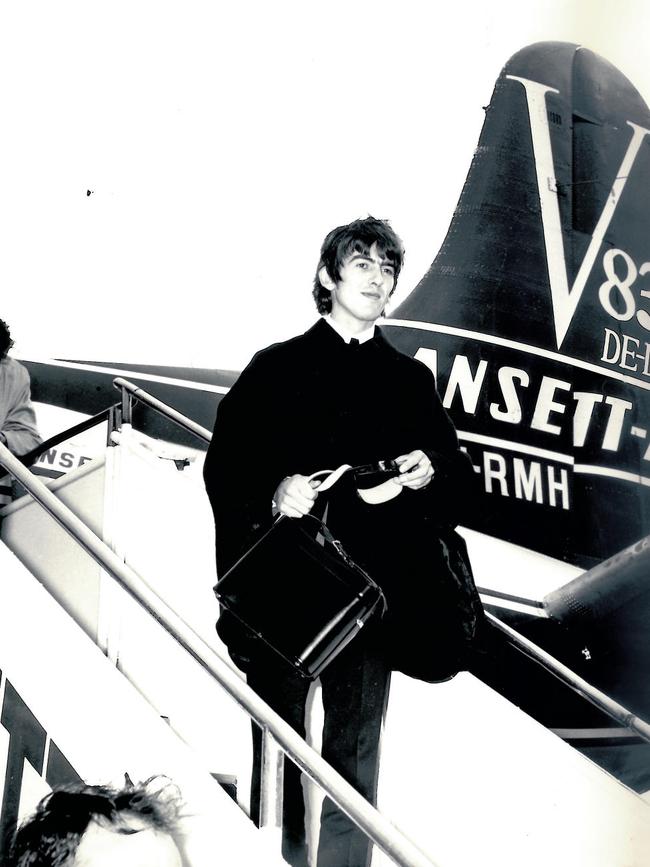 George Harrison from the Beatles lands in Australia in 1964. Picture: News Corp