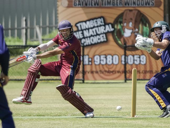 Mark Cooper batting for Carrum last season. He’s left to coach Beaconsfield.