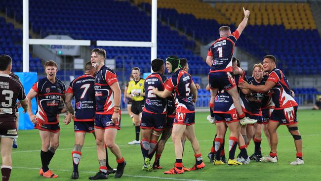 17th October 2020, Runaway Bay Seagulls celebrate winning the Gold Coast Rugby League A-Grade Grand Final against the Burleigh Bears played at CBus Stadium Photo: Scott Powick Newscorp