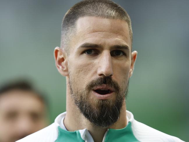 MELBOURNE, AUSTRALIA - NOVEMBER 14: Milos Degenek of the Socceroos warms up prior to the Round 3 2026 FIFA World Cup AFC Asian Qualifier match between Australia Socceroos and Saudi Arabia at AAMI Park on November 14, 2024 in Melbourne, Australia. (Photo by Darrian Traynor/Getty Images)