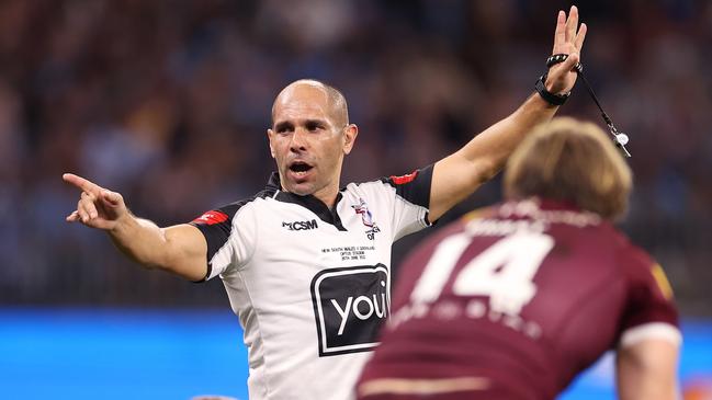 Referee Ashley Klein has controlled the first two Origin games of the 2022 series. Picture: Mark Kolbe/Getty Images