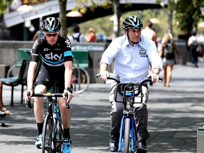 Cycling superstar Chris Froome is taken on tour of course by John Trevorrow. Picture: Tim Carrafa