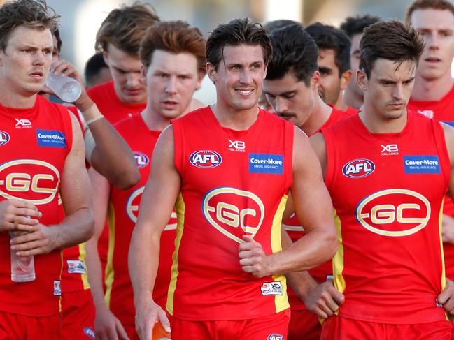 BALLARAT, AUSTRALIA - MAY 5: Acting captain David Swallow of the Suns looks dejected after a loss during the 2018 AFL round seven match between the Western Bulldogs and the Gold Coast Suns at Mars Stadium on May 5, 2018 in Ballarat, Australia. (Photo by Adam Trafford/AFL Media/Getty Images)