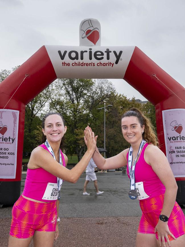 HOBART AIRPORT MARATHON 2024 Charlotte Faella and Poppy Wood. Picture: Caroline Tan
