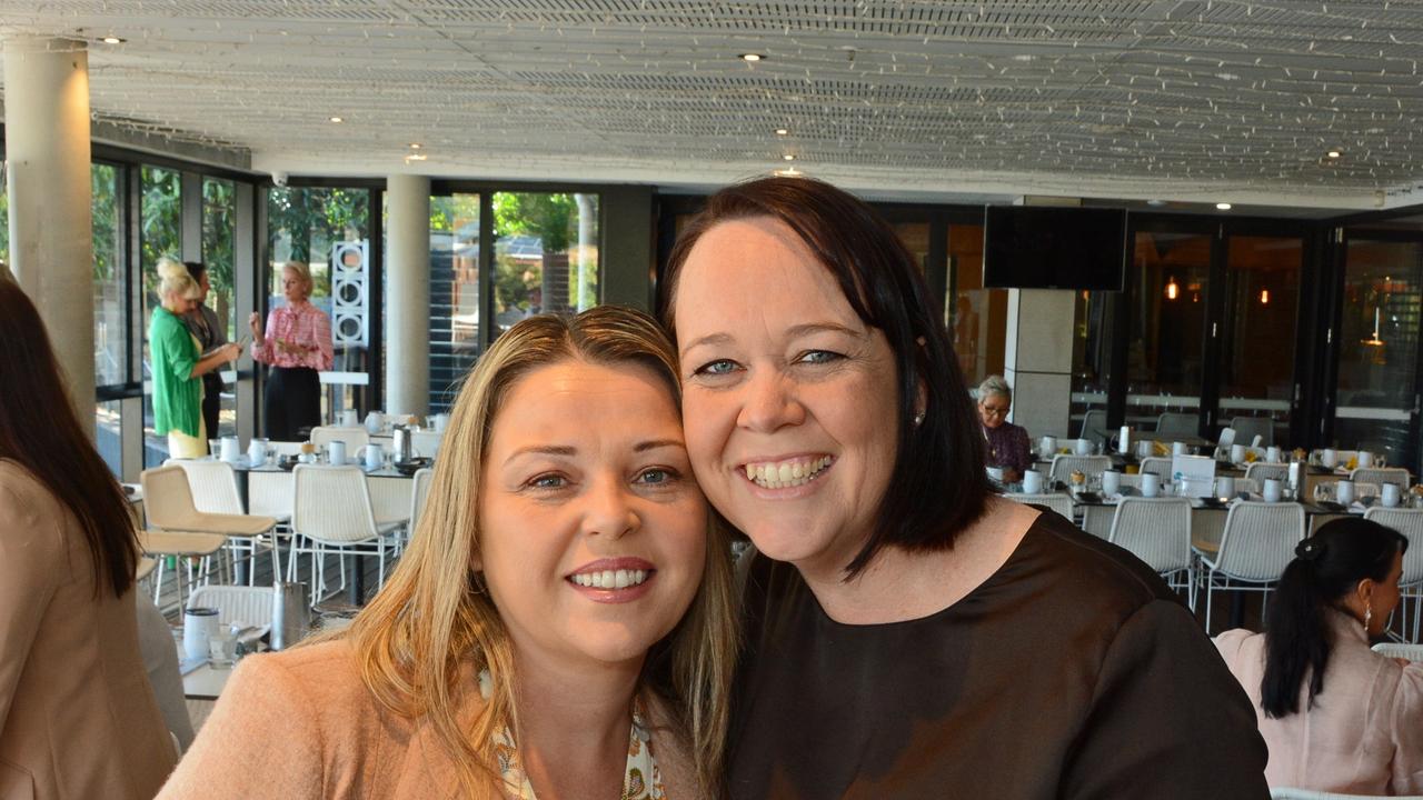 Clare Eves and Stacy Miller at Early Risers Gold Coast Women in Business breakfast at Edgewater Dining, Isle of Capri. Pic: Regina King