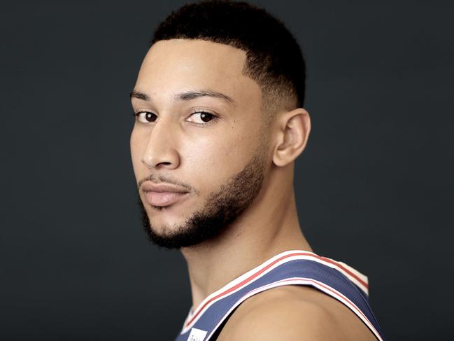 CAMDEN, NEW JERSEY - SEPTEMBER 30: (EDITORS NOTE: Image has been desaturated.) Ben Simmons #25 of the Philadelphia 76ers poses for a portrait during Media Day at 76ers Training Complex on September 30, 2019 in Camden, New Jersey.NOTE TO USER: User expressly acknowledges and agrees that, by downloading and/or using this photograph, user is consenting to the terms and conditions of the Getty Images License Agreement.   Elsa/Getty Images/AFP == FOR NEWSPAPERS, INTERNET, TELCOS & TELEVISION USE ONLY ==