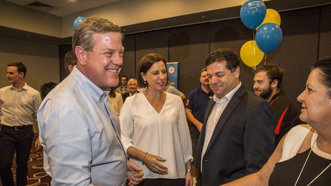 Queensland LNP leader Tim Nicholls and deputy leader Deb Frecklington visit a small business forum at Nerang RSL, as part of the 2017 Queensland election campaign, in Brisbane, Tuesday, October 31, 2017. (AAP Image/Glenn Hunt)