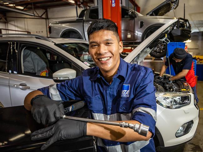 Motor mechanic apprentice Jed Santos at Jarvis Ford, Trinity Gardens, to go with government announcement of $200,000 in grants to support apprentices during their traineeships, pictured on December 5th, 2022, at Trinity Gardens.Picture: Tom Huntley