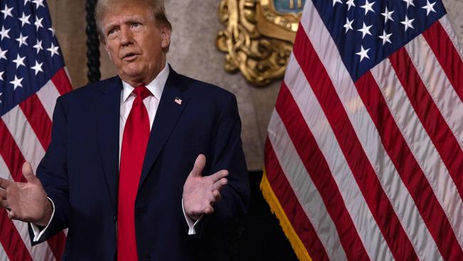 Trump speaks in the library at Mar-a-Lago in Palm Beach, Florida. Picture: Getty