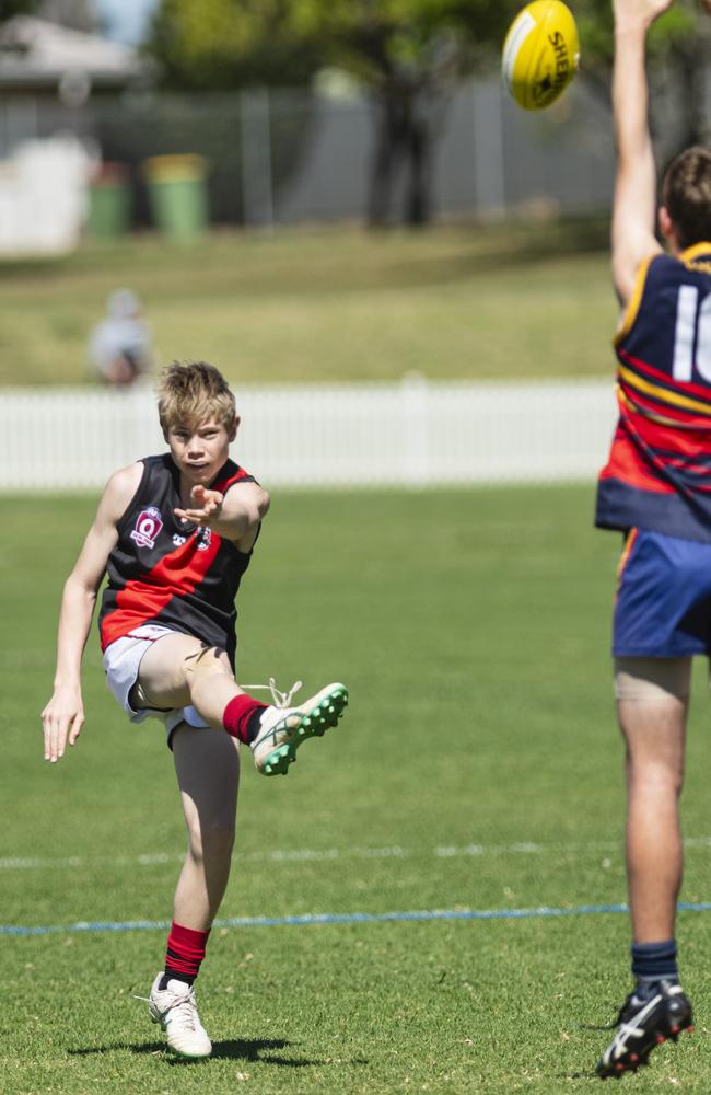 Balin Groom of South Toowoomba Bombers against University Cougars in AFL Darling Downs under-14 mixed grand final at Rockville Park, Saturday, August 31, 2024. Picture: Kevin Farmer