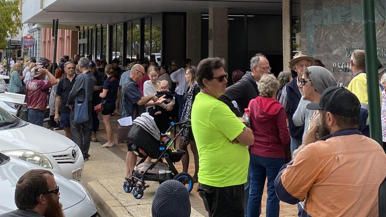 A large number of people gathered outside the Bundaberg Regional Council building to hold a freedom protest.