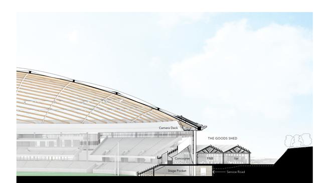 Section through North-Goods Shed. Macquarie Point Stadium designs. Picture: Supplied