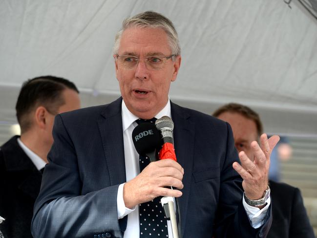 MELBOURNE, AUSTRALIA - NewsWire Photos JUNE 08, 2022: Peter Walsh, Victorian Leader of the National Party, speaks to a group outside Parliament House in Melbourne protesting against the upcoming cull of brumbies in Victoria's High Country. Picture: NCA NewsWire / Andrew Henshaw