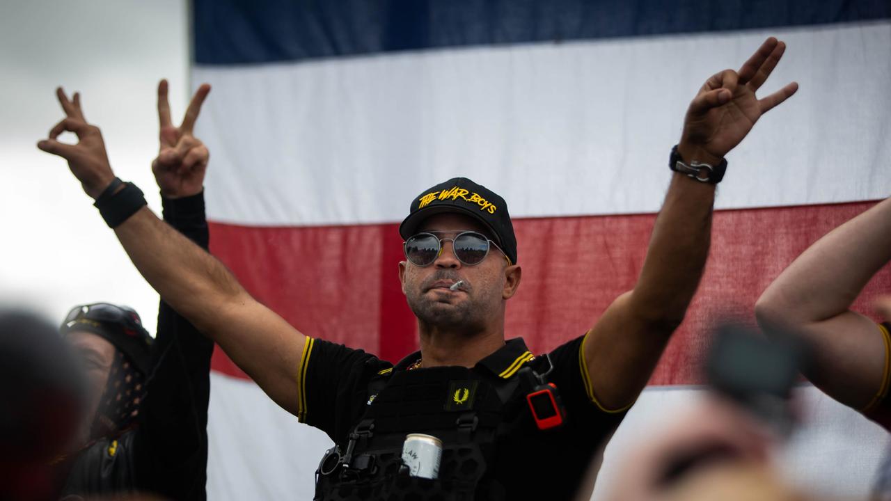 A man gestures the OK sign that is now seen as a symbol of white supremacy, as hundreds gathered during a Proud Boys rally at Delta Park in Portland, Oregon on September 26, 2020. Picture: Maranie R. STAAB / AFP.