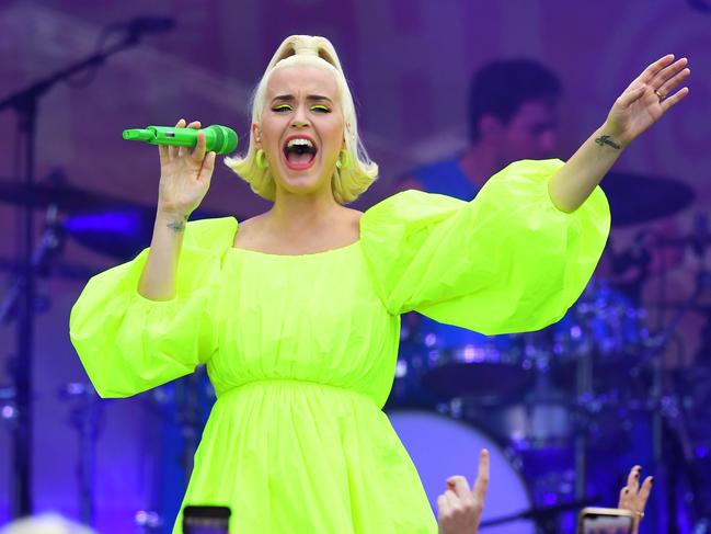 American singer Katy Perry performs during the FIGHT ON, a concert for bushfire-affected communities at Pioneer Park Recreation Reserve in Bright, Victoria. Picture: AAP