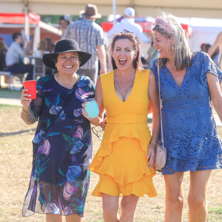 Elizabeth Szegedi, Kerry Charlton and Kerrie Small at the 2021 Great Northern Darwin Cup. Picture: Glenn Campbell