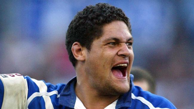 Willie Mason celebrates victory in Canterbury Bulldogs v Brisbane Broncos NRL match at Telstra Stadium, Homebush.