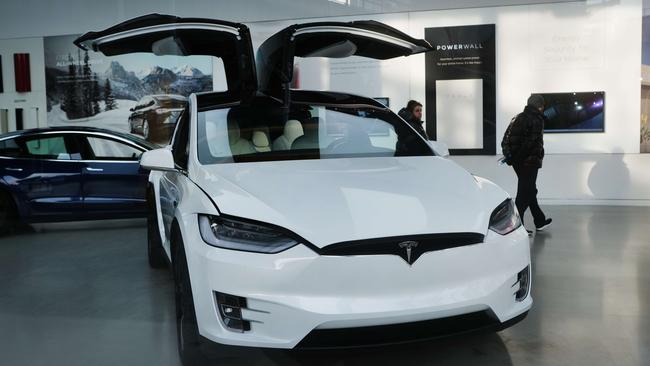 A tesla vehicle on display in a New York dealership. Picture: AFP