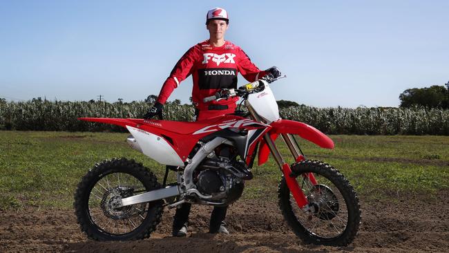 Professional motocross rider Mitch Evans returned home to Wrights Creek after the coronavirus pandemic postponed races in the international MXGP championship. He is back training on flat tracks after having surgery on his shoulder and plans to be in Latvia when the championship resumes on August 9. PICTURE: BRENDAN RADKE